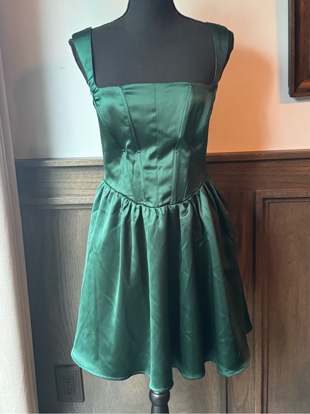 wild fable Dark Green Square-Neck Fit & Flare Mini Dress medium - Picture 2 of 9